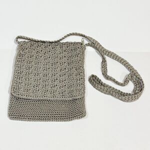 CHATEAU CROCHET GRAY VINTAGE CLUTCH PURSE CROSSBODY BAG BOHO STYLE